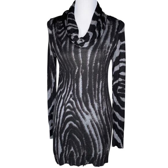 T Tahari Blk/Gray Zebra Print CowlNeck Tunic/Dress Sz Small